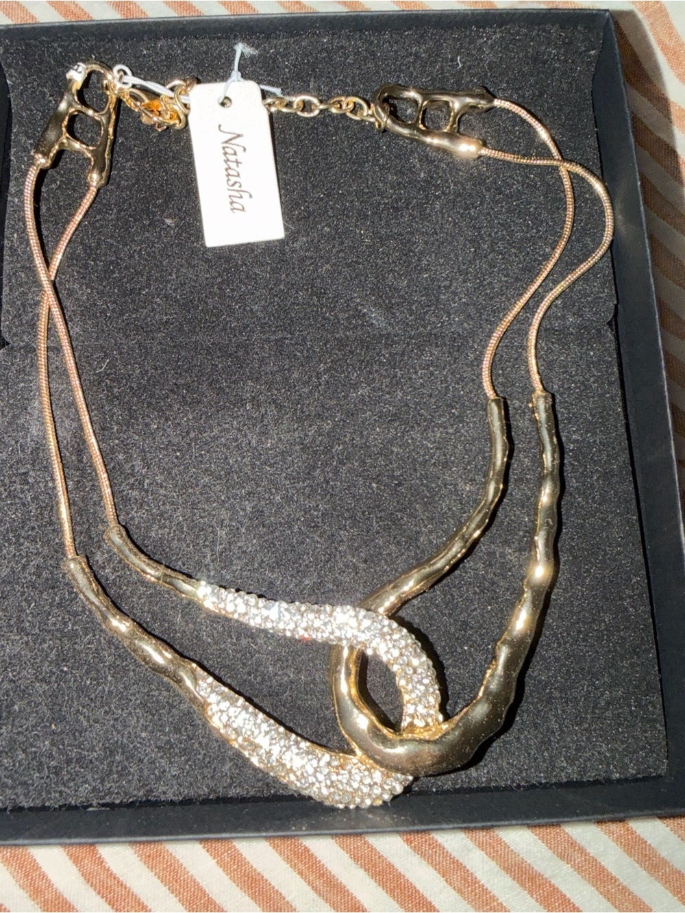Natasha Couture Gold Crystal Swirl Statement Necklace - Picture 4 of 4